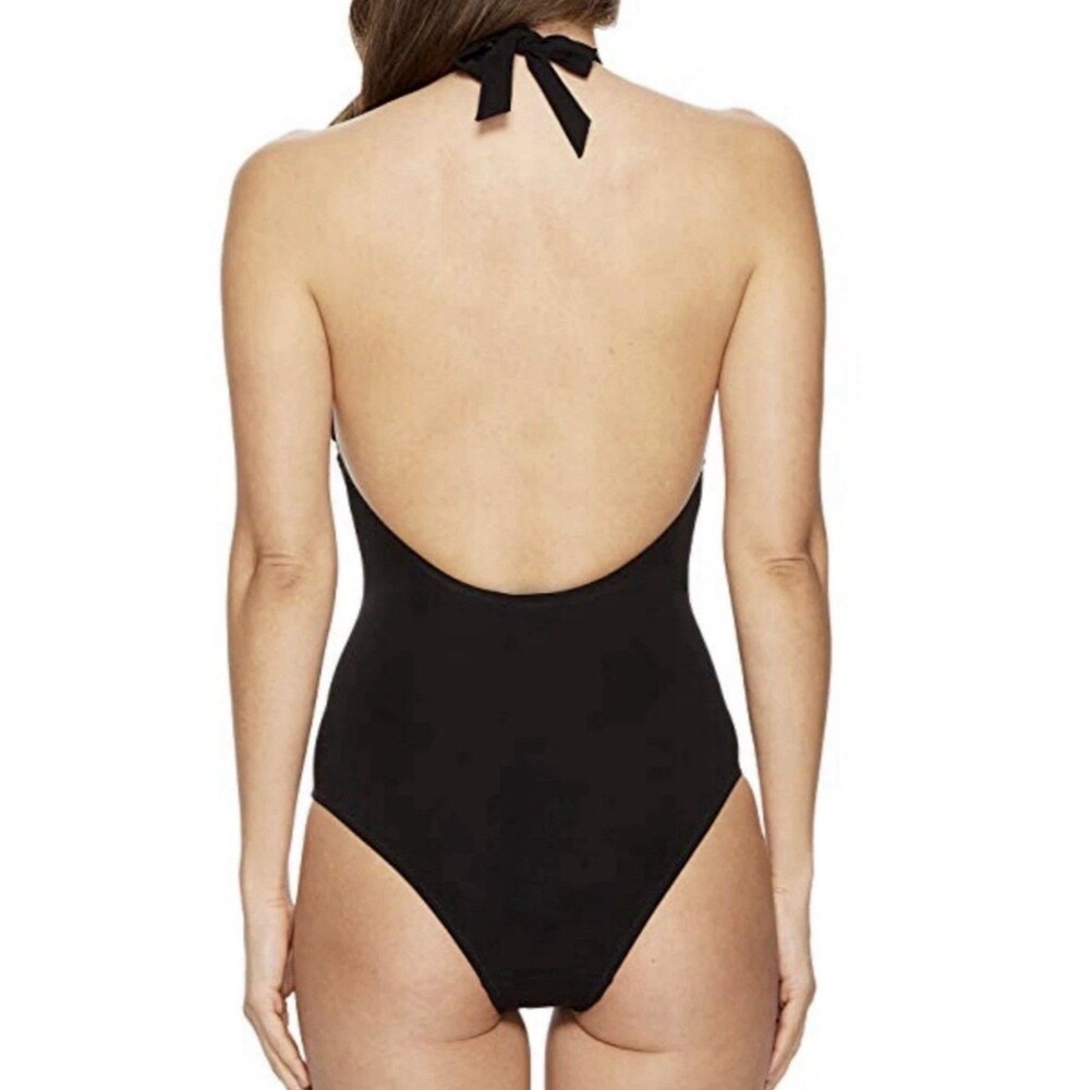 Tory Burch Women’s Size L Gemini Link Black One Piece Swimsuit Plunge Halter - Picture 3 of 12